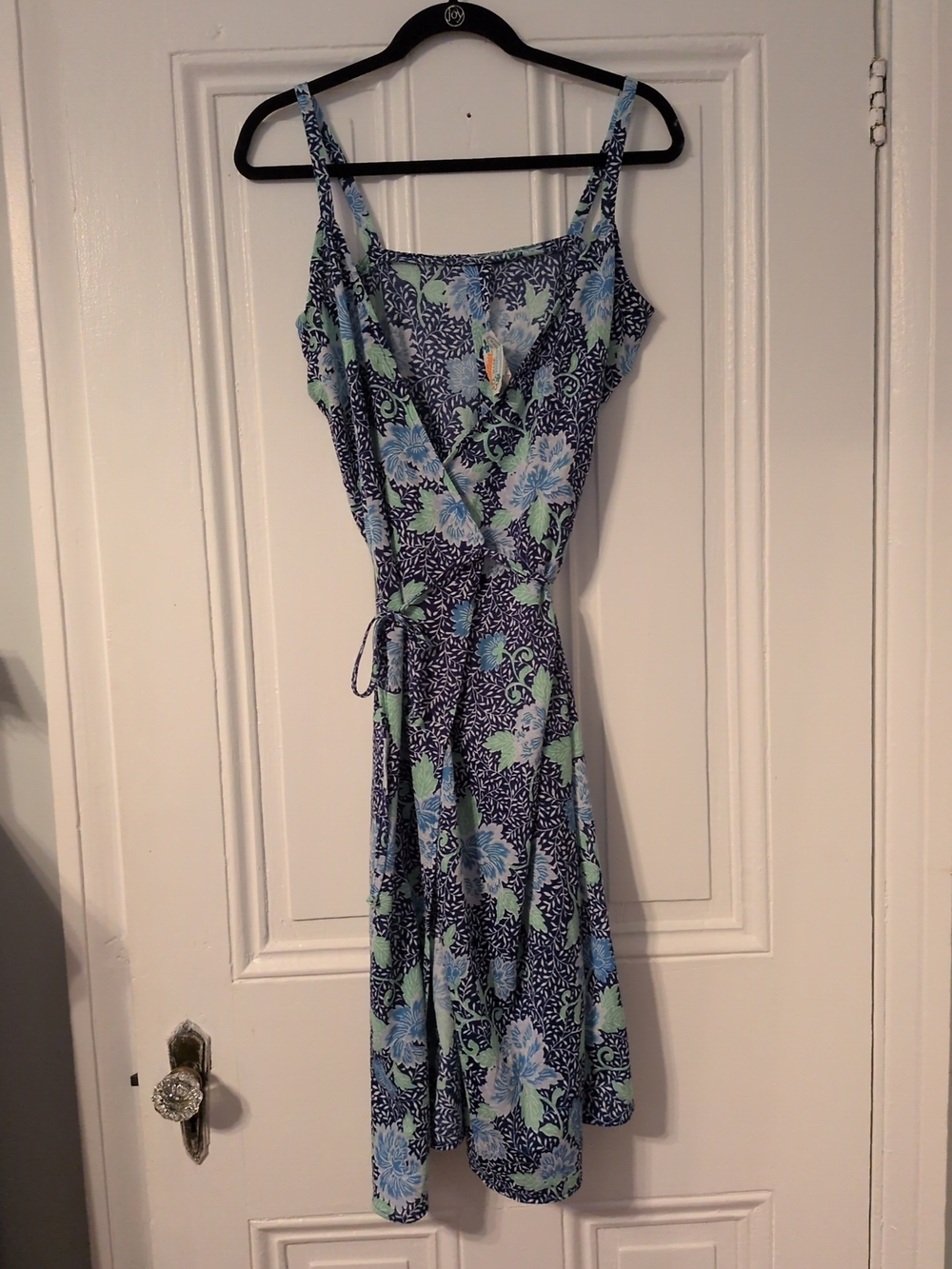 Navy, Blue & Mint Floral Wrap Midi Dress with Tie Waist